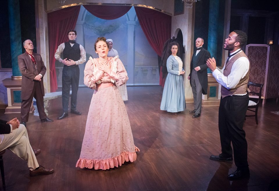 Scott Olsen, Tim Martin, Tuckie White (front), Anna Dauzvardis (back), Sophia Lucia, Tyler Rich and Brandon Greenhouse in Raven Theatre's "Red Velvet"